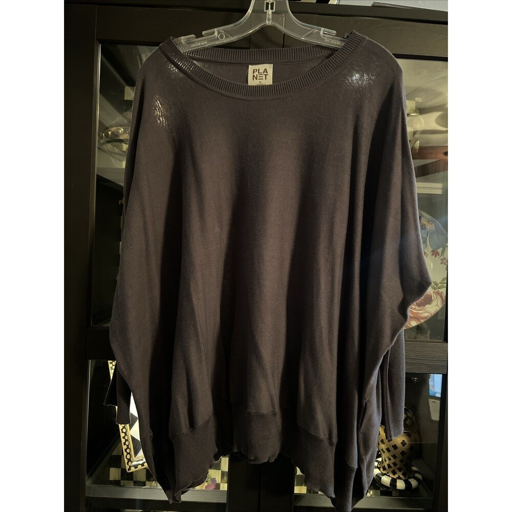 PLANET by Lauren G Sweater OSFA One Size Gray Pima Cotton Modal BOXY MINIMAL